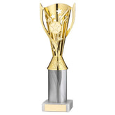 GOLD/WHITE PLASTIC 'FLASH' CUP ASSEMBLED ON MARBLE (1in CEN) - 10in
